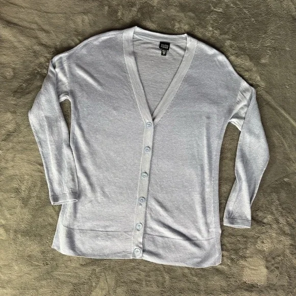 Eileen Fisher Cardigan Sweater 100% Linen Small Button Down Lt. Blue Coastal - Picture 2 of 9